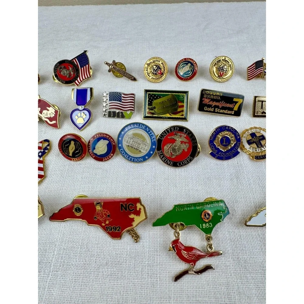 Vintage Military Patriotic North Carolina Lions Club Enamel Lapel Pin Lot 30+pc